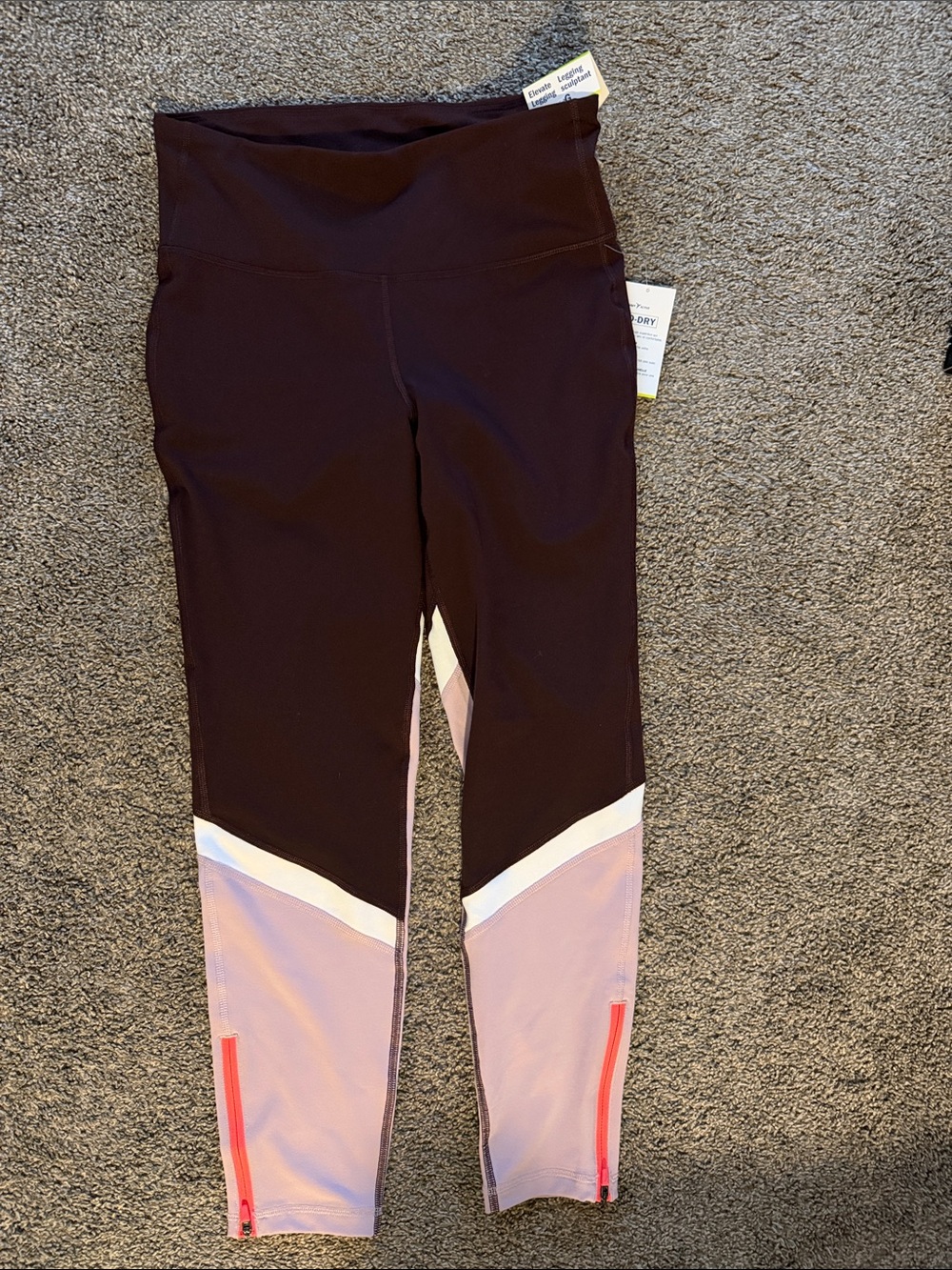 Old Navy Maroon, Light Pink & White Colorblock High-Waist Leggings